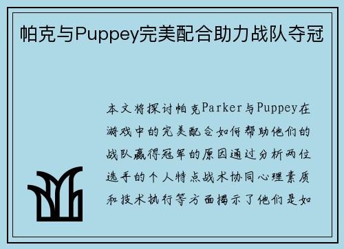 帕克与Puppey完美配合助力战队夺冠